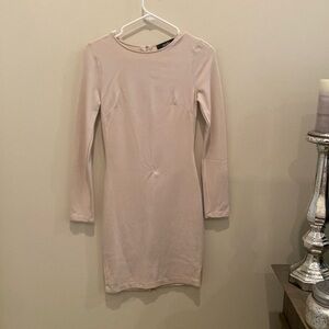 Lulus long sleeve cream bodycon dress with zipper back